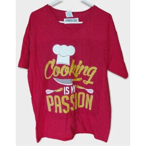 Cooking Is My Passion T-Shirt-Unisex Funny Food Quotes Shirt Red Size Large NWT